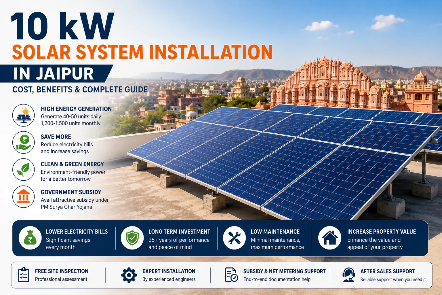 10 kW Solar System Installation in Jaipur on a residential rooftop