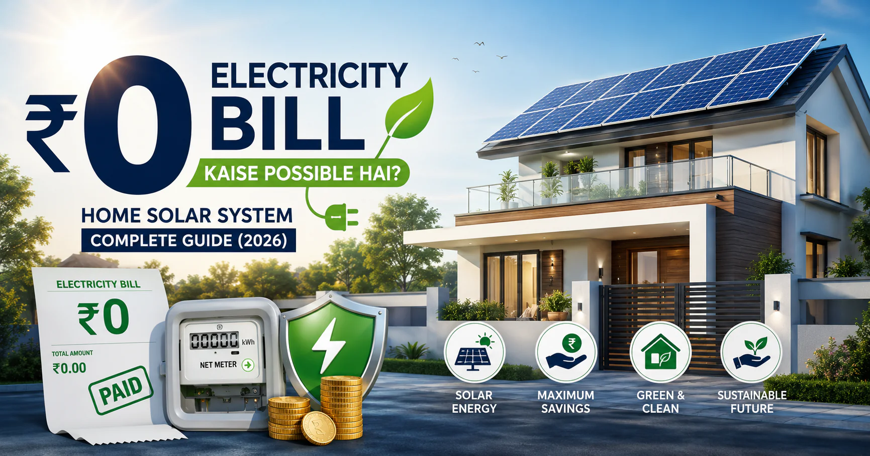 Home Solar System for Zero Electricity Bill with rooftop solar panels in Jaipur home