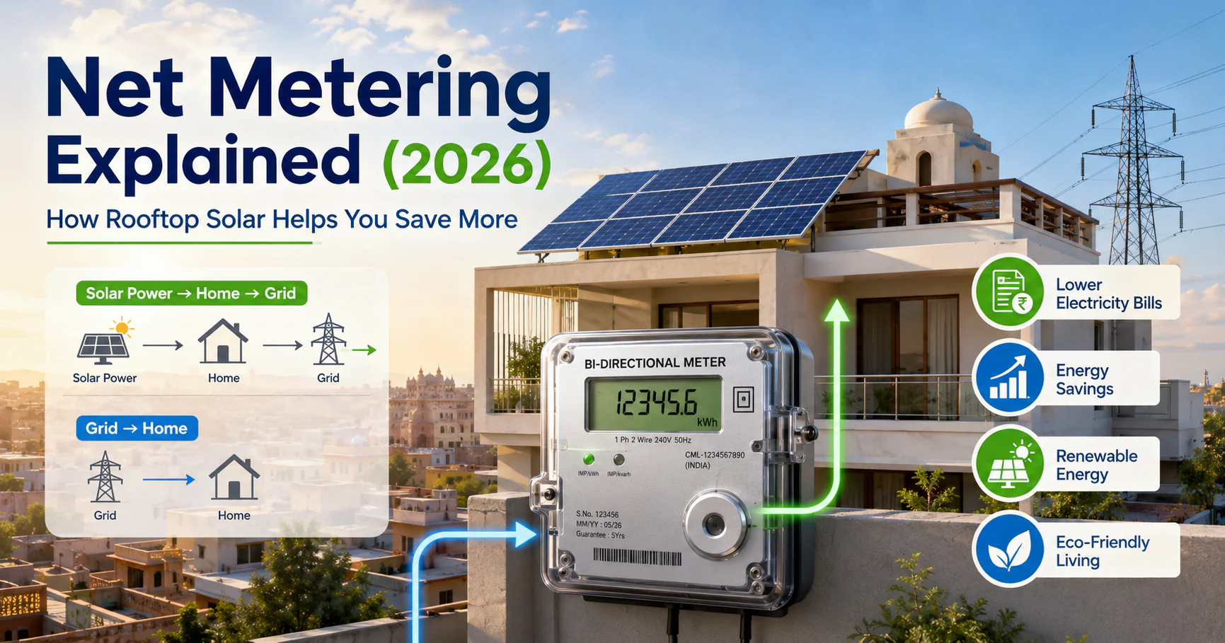 Net Metering for Rooftop Solar System in Jaipur with Bi-Directional Meter