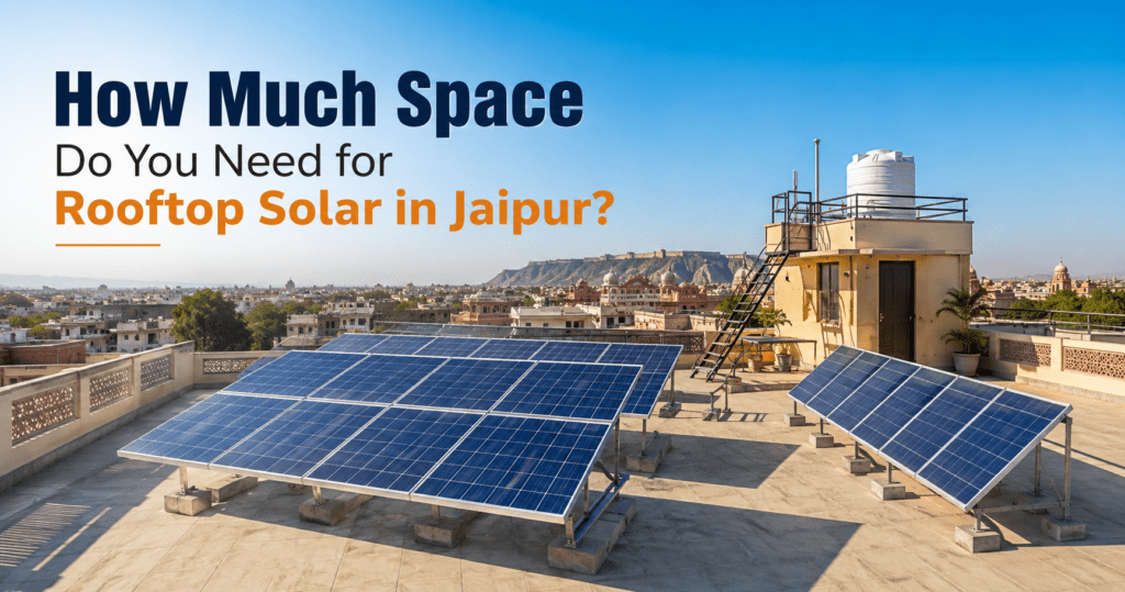 Rooftop solar panels showing space requirement for a home in Jaipur